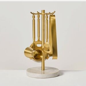 5pc Brass Bar Marble Tool Set with Stand Cocktails Barware - Hearth & Hand NEW